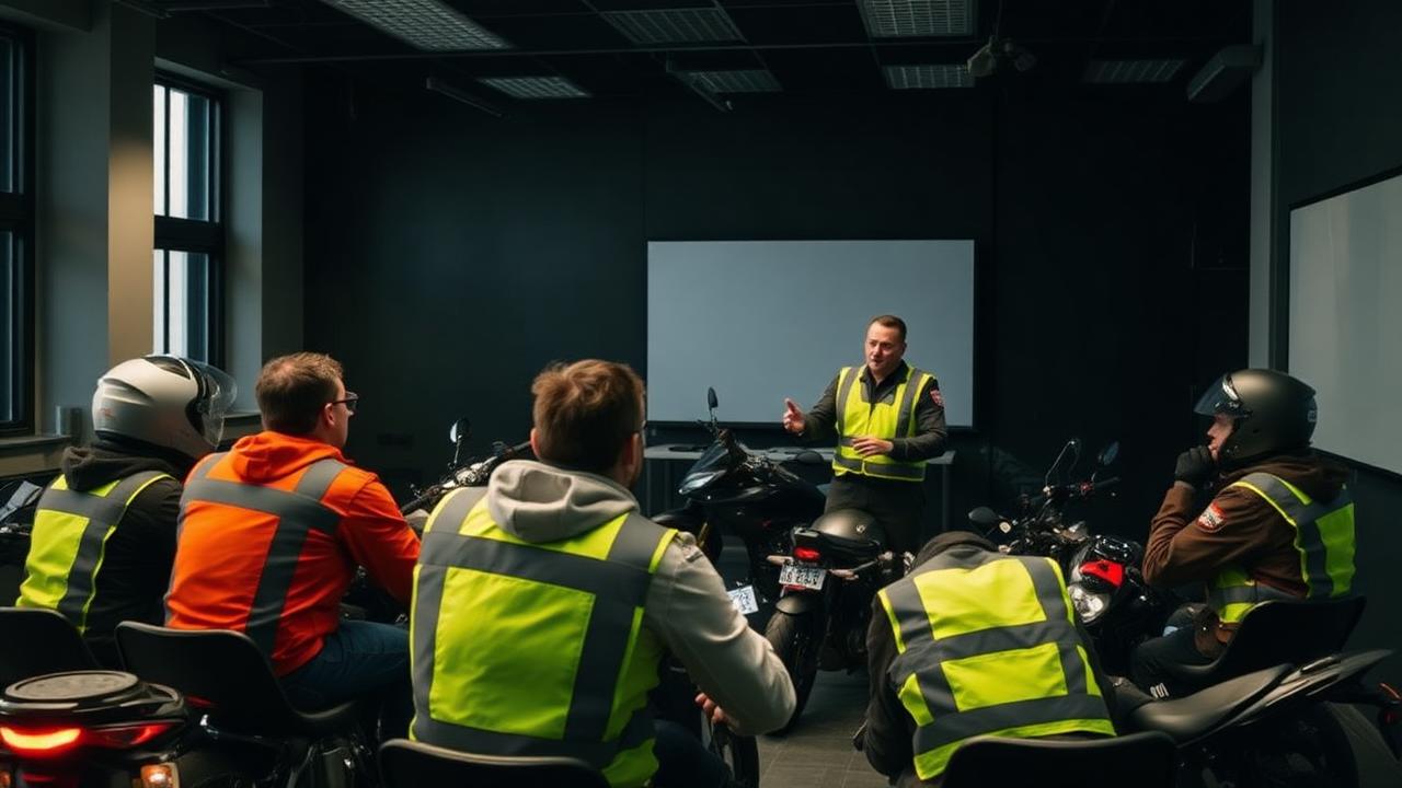 Sebastián Rosales enseñando seguridad vial a motociclistas
